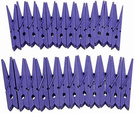 Derker Wood Craft Clothespins,Bright Colored Clothes Pegs Pins Photo Paper Clips - 24 Piece (2.9") (Purple)