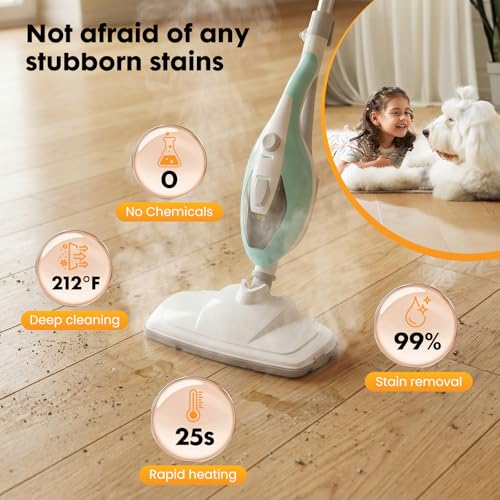 Image of NEWBULIG 14-in-1 Steam Mop, Powerful Detachable Handheld Steam Cleaner for Floor Cleaning with 2 Washable Pads, 16.4 FT Cord, Multi-Purpose Floor Steamer for Hardwood, Clothes, Carpet, Tile, Grout