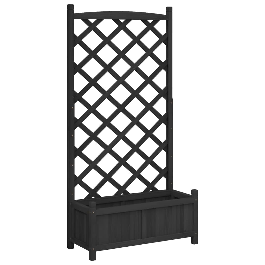 vidaXL Planter with Trellis, Raised Bed for Indoor & Outdoor Balcony, Garden Planter for Climbing Plant Vines, Flower Box, Black Solid Wood Fir