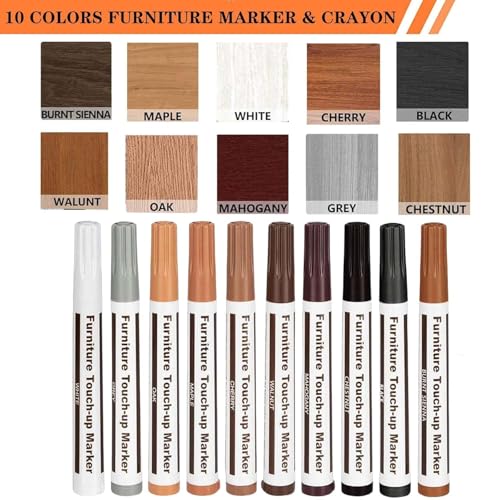 Image of KRySt Furniture Touch-Up Marker | Colour Wood Repair Markers for Scratch Removal on Wooden Furniture, Floor, Table, Cabinet & Door | Quick Dry Surface (10 PEN SET)