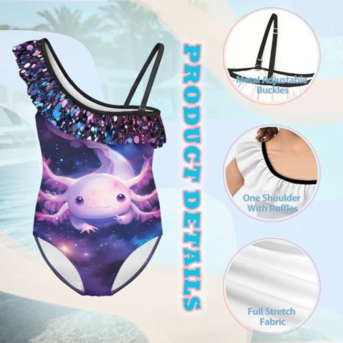 Image of Ladybug Swimsuits for Girls 5-14 One Piece Bathing Suit Kids One Ruffle Shoulder Beach Sport Swimwear