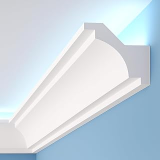 9 Pcs 47.24″(Total 35.4 Ft) Ceiling Crown Molding with LED Duct Kit for Seamless Ambient Accent Lighting Waterproof Channel for Easy LED Trim Moulding Strip Installation(9pcs,Rear Groove)
