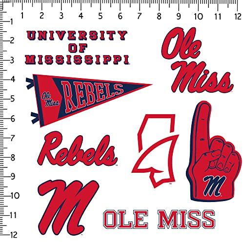 Image of University of Mississippi 8ct Vinyl Large Deluxe Stickers Variety Pack - Laptop, Water Bottle, Scrapbooking, Tablet, Skateboard, Indoor /Outdoor - Set of 8