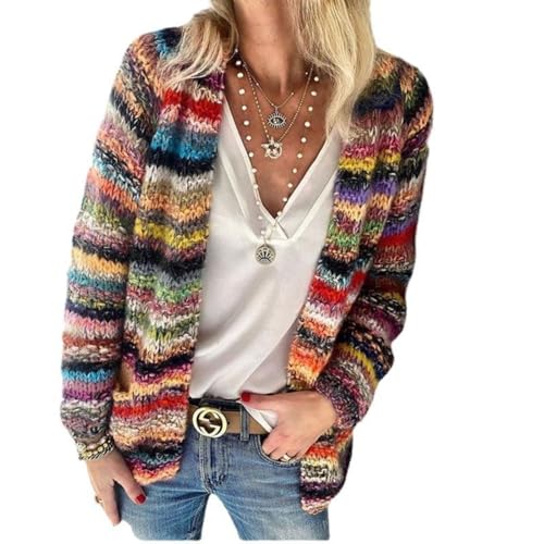 2024New Striped Cardigan Sweaters for Women,Rainbow Striped Sweater Multi Colored Cardigan Rainbow Cardigan Women