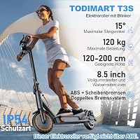 TODIMART E Scooter mit App und Blinker T3S, Reichweite von 30–35 Km, einen 36V 7,8Ah Akku und ist EIN Faltbarer Escooter Roller für Erwachsene mit Pannensicheren Wabenreifen – Ansicht 3