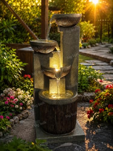 Image of Green 4 Steps Bowl Ball Fountain with for Home Decor Indoor Outdoor Garden Aniiversary Gifting (Grey: 35x 30 x 86cm)