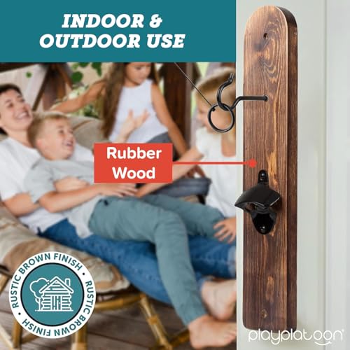 Image of Play Platoon Hook and Ring Toss Bar Game for Adults - Wood Toss Ring Game for Adults - Perfect Home, Basements, & Bar Gifts