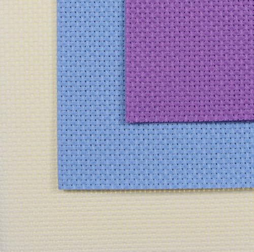 Image of KCS 3 pc of 12 inch x 18 inch 14CT Counted Cotton Aida Cloth Cross Stitch Fabric (Cream+Light Blue+Lavender)