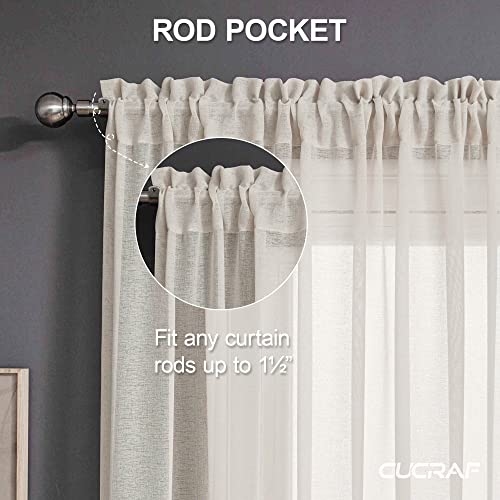 Cucraf Sheer Curtains Panels For Living Room Bedroom Small Window Semi Treatment Drapes Voile Rod Pocket,Set Of 2 (54 X 63 Inches Long,Linen Color) #TOP1