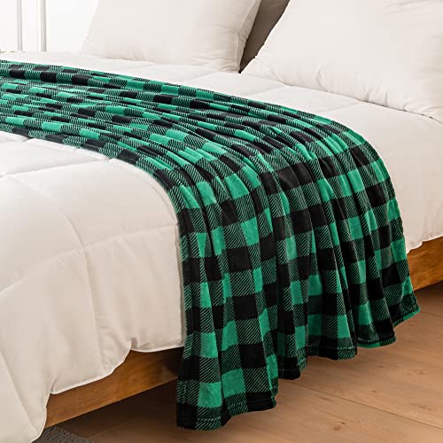 Image of BEDELITE Plaid Fleece Throw Blanket for Couch, Green & Black Checkered Flannel Blanket, Cozy & Soft Buffalo Plaid Decor Blanket for Women, Men, 50 inchx60 inch