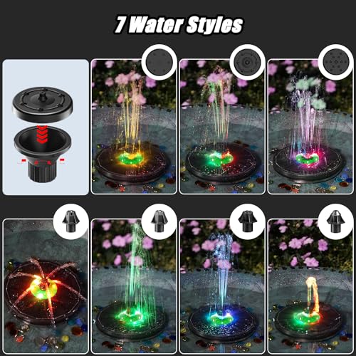 Yzert Solar Fountain with LED Lights Green Flower, 3.5W Glass Solar Bird Bath Fountains Pump with 2200 mAh Battery, Solar Water Fountain for Bird Bath, Garden, Outdoor, Pond -Black Panel Colorful