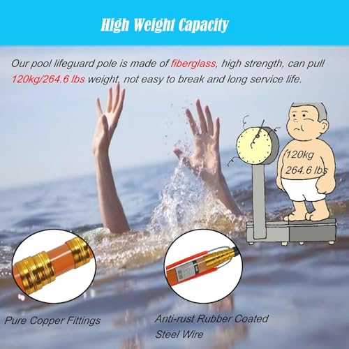 Pértiga de rescate para piscinas y barcos con gancho de alta visibilidad de aluminio ligero 5