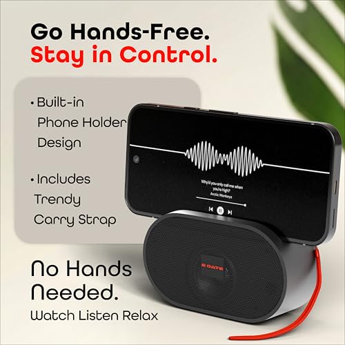 Image of E GATE Atom S21 Bluetooth Wireless Speaker with Phone Stand | 5W | 52mm Driver, Bluetooth 5.2 | TWS Pairing, FM Radio, USB & mSD Card Support | Up to 10 Hours Playtime Portable Speaker (Black)