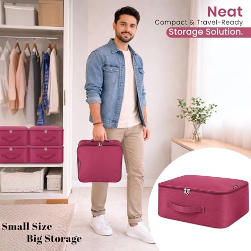 Image of Storite 2 Pack Mini Nylon Storage Bag, Magenta, 30x27x13 cm | Zip Closure, Foldable, Multipurpose Organizer, Travel, Clothes, Makeup, Toys & Home Storage, Portable Utility Bag