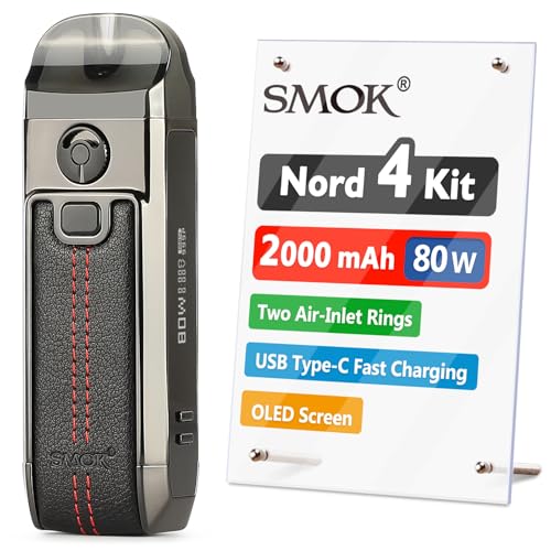 SMOK Nord 4 E Cigarette Vape Starter Kit 80W 2000mAh 2ml Airflow Control Vaping OLED Display Type-C Fast Charging Using RPM and RPM 2 Coils No Nicotine Black