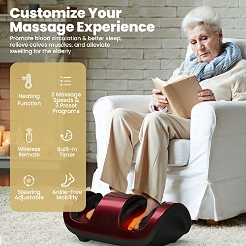 Giantex Shiatsu Foot Massager, Kneading & Rolling Feet/Leg/Calf/Arm/Ankle Massage With Lcd Screen, Remote Control, Heat, 3 Auto Modes And Intensity, For Plantar Fasciitis, Blood Circulation (Red) #TOP5