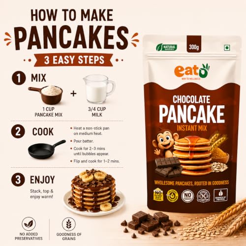 Image of Eat5 Chocolate Pancake Instant Mix 300g | No Maida | No Refined Sugar | High Fibre | Easy Breakfast | Makes 8-12 Pancakes