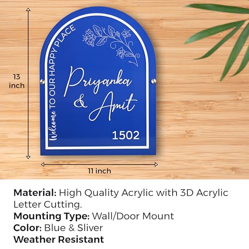 Image of BEE CREATIVE laser Cutting Customise Acrylic Design Name Plate for Home, Office & Indoor Entrance (Our Happy Place) | Modern Acrylic Name Plate for Flats, Apartments & Villas