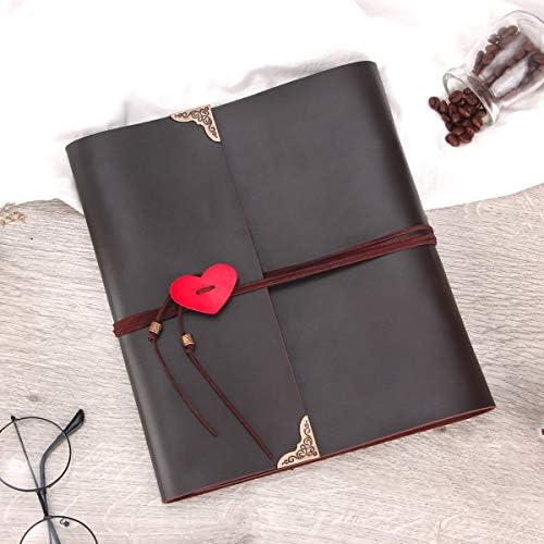Scrapbook Photo Album Vintage Leather DIY Memory Book Wedding Guest Book with 60 Black Pages Present for Christmas Valentines Anniversary Mothers Day Birthday Gift for Mum Dad Friend(Brown,Large)