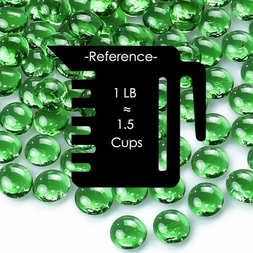 Image of CYS EXCEL Green Glass Gemstone Beads Vase Fillers (1 LB) Flat Marble Beads Multiple Color Choices Aquarium Decor Rocks Floral Stones Decorative Mosaic Glass Gem Pebbles (Approx. 85-100 PCS)