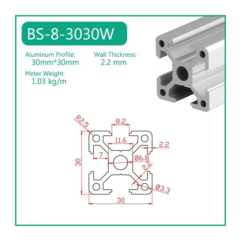1 Unidad BS-8-3030W Perfil De Aluminio Ranura En T Extrusión Carril Lineal Máquina Metal CNC Impresora 3D Piezas Marco DIY Serie Hecha A Medida 30(700mm)