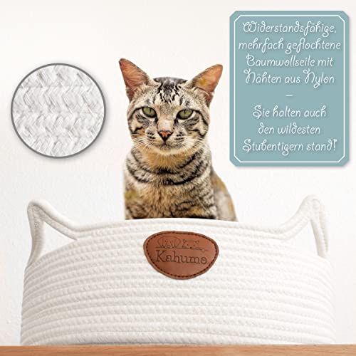 Katzenbett waschbar, Katzenkorb zum Schlafen aus Baumwollseilen, ECO Katzenkörbchen, Hundebett Korb geflochten, Bett für Katzen, Schlafplatz Liegeplatz Bettchen Haustierbett Körbchen Cat Bed weiß – Bild 4