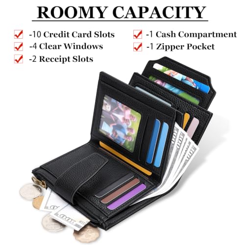 Image of Airkit Small Wallet Women RFID Blocking Soft Leather Bifold Compact Card Holder Wallet for Women with Zipper Coin Pocket 4 ID Window