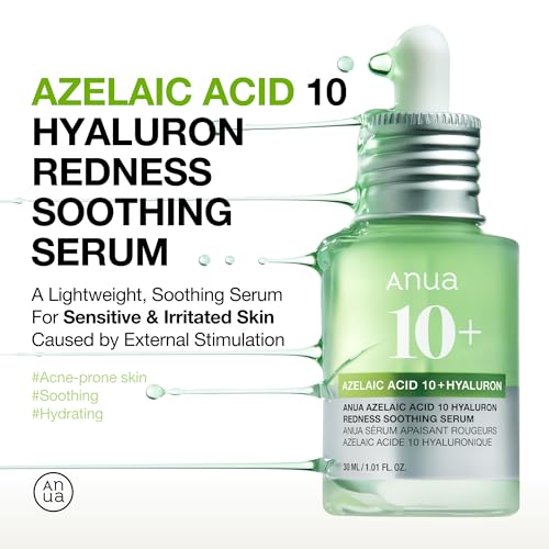 Anua Azelaic Acid 10 Hyaluron Redness Soothing Serum, Facial Serum for Sensitive skin, Hyaluronic Acid, Niacinamide, Spot Care, Natural Color, Vegan, Korean Skincare (30ml/ 1.01 fl oz.)