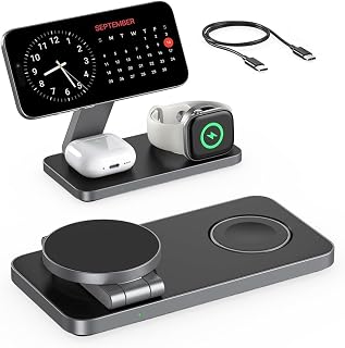 Zitronix® Foldable 3 in 1 Wireless Charging Station for Apple Magsafe Charger Stand, Fast Magnetic Charger Dock for iPhone Price In India