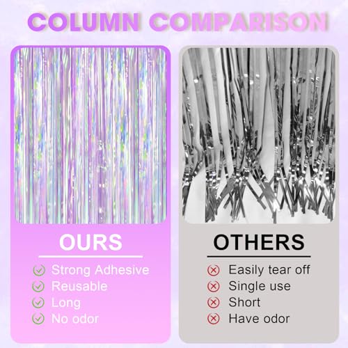 Image of Voircoloria 2 Pack Iridescent Purple Foil Fringe Curtains, Glittering Tinsel Streamers Party Decorations,Mermaid Fringe Backdrop for Gir's Birthday, Bachelorette, Baby Shower Theme Party