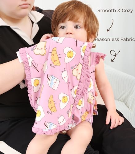 Burp Cloths for Baby Girls,3-Pack Extra Absorbent Burping Cloth Baby Washcloths Towel for Unisex, Viscose Made from Bamboo Strawberry/Rainbow/Pink Egg One Size4