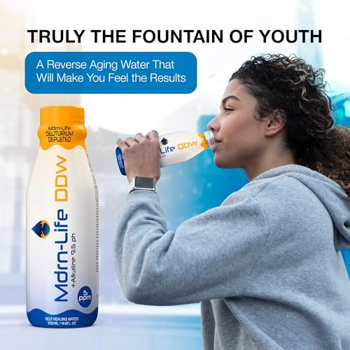 Image of •Mdrn-Life Deuterium Depleted Water, Purified Bottled Water, DDW as Low as 5-PPM, 9.5 pH Alkaline, No Additives or Chemicals, Pack of 12 (500 ml each) (Plastic Bottle)