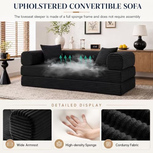 Image of AUGOP Futon Sofa Bed Boneless Couch for Living Room,Pull Out Couch with Sleeper Sofa,Day Bed Couch with Storage Pocket,Removable Corduroy with 2 Pillow