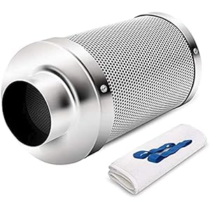 Hon&Guan Actieve koolstoffilter, koolstoffilter, 150 mm, voor buisventilator, grow-kamers, broeikassen, plantententen (ø150 mm zilver, actieve koolfilter, koolstoflaagdikte 38 mm)
