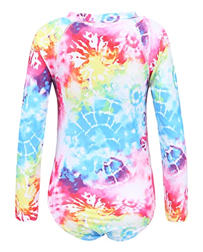 Aisyee Girls One Piece Swimsuits Long Sleeve Rash Guard Kids Hawaiian Bathing Suit UPF 50+ Swim Shirts 3-16 Years2
