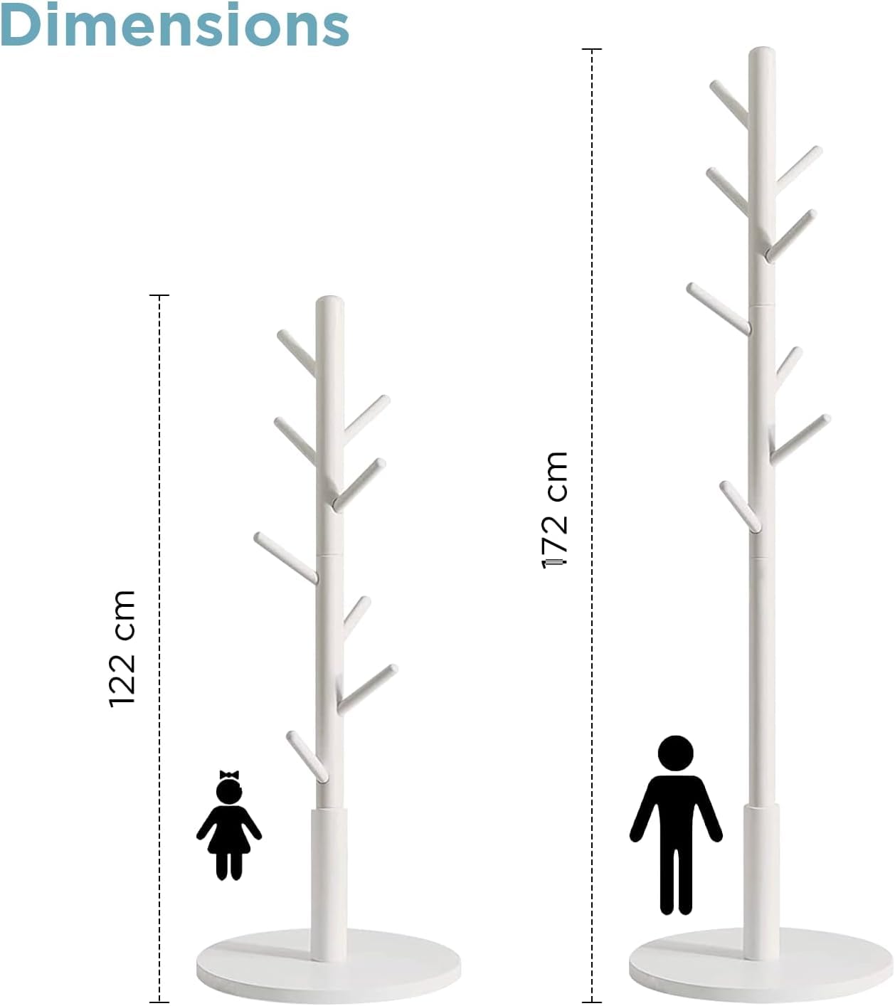 edihome, Appendiabiti da Terra, in Legno, Attaccapanni, per Abiti, 8 Ganci, 172 x 38 x 38 cm, per Ingresso, Corridoio o Camera da Letto (Bianco)