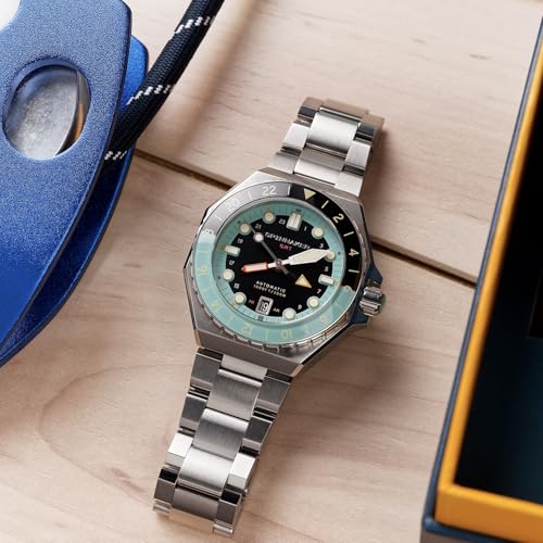 Image of Spinnaker Dumas Men's Automatic GMT Dive Watch - Seiko NH34 Movement, 44mm Stainless Steel Case, Water Resistant 300m, Stainless Steel Bracelet, SP-5119