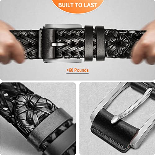 Kemisant Mens Belt 2 Pack, Woven Braided Leather Belt For Men Causal Golf Pants Polo Shirts Matching #TOP5