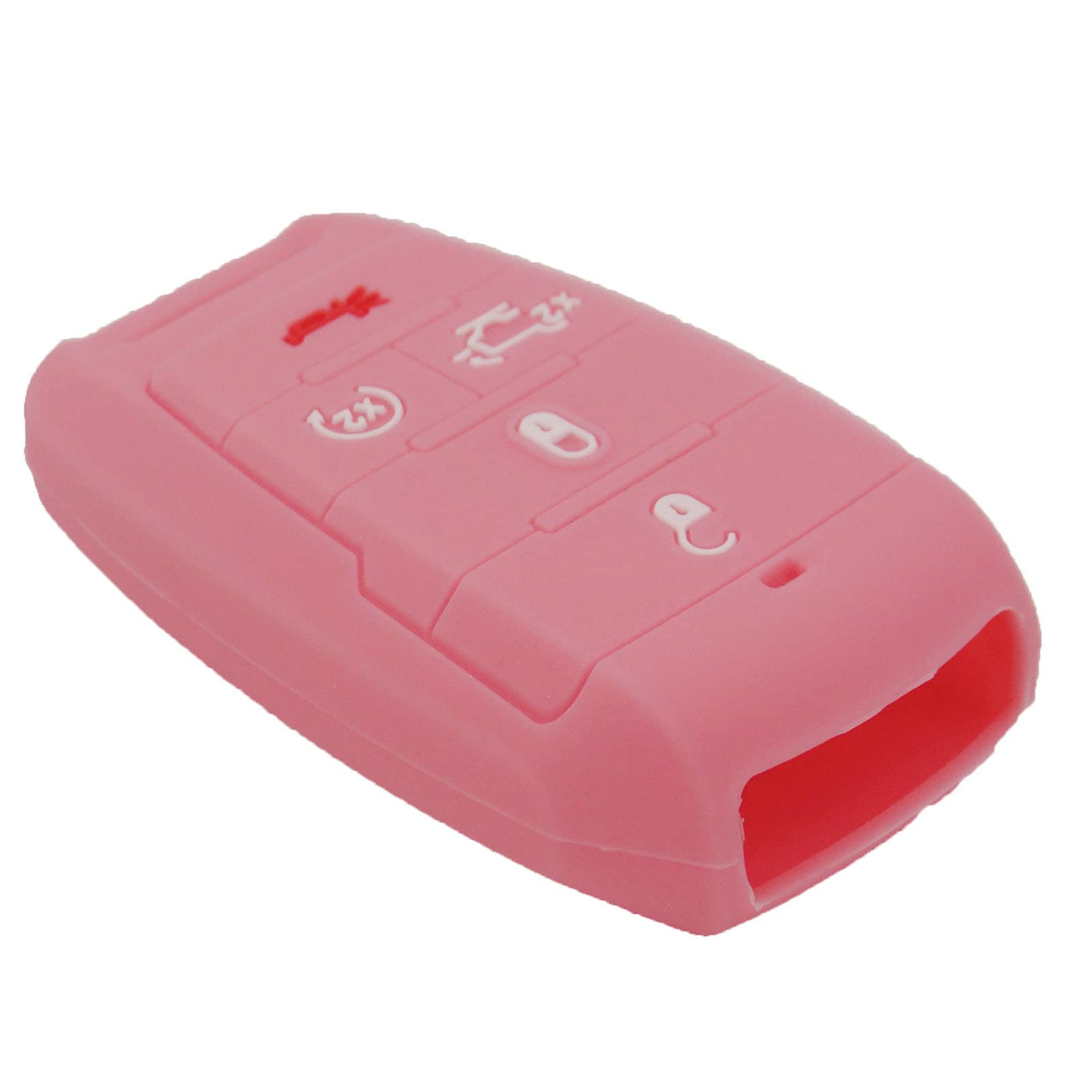 LemSa 2 Pack 5 Buttons Silicone Key Fob Cover Case Remote Keyless Protector Bag Holder Compatible with 2021 2020 2019 Dodge Ram 1500 68291690, Red Pink