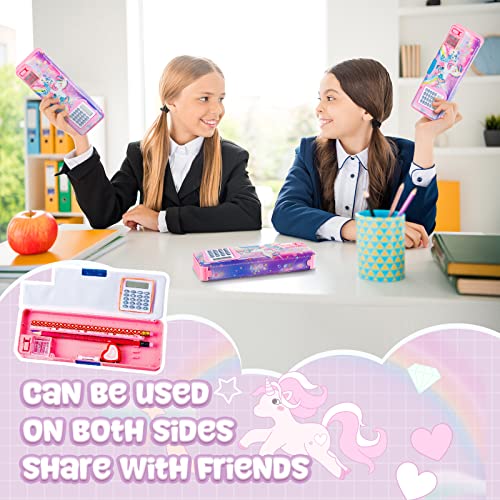 Image of Henoyso Multifunctional Pencil Box for Girls, Unicorn Pencil Case with Calculator and Sharpener, 2026 Back to School Supplies Organizer for Kids Teens Students, Elementary Middle School Gift