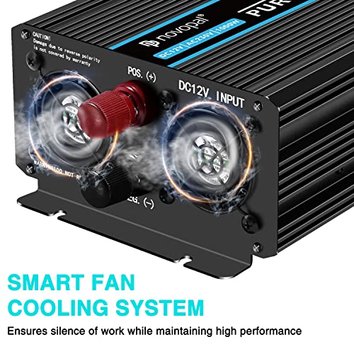 Novopal Pure Sine Wave Power Inverter 1000 Watt 12V Dc To 110V/120V Ac Converter 4 Ac Outlets Car Inverter With One Usb Port 16.4 Feet Remote Control And Two Cooling Fans #TOP3