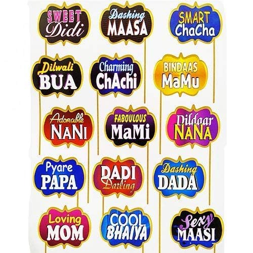 Image of Rozi Decoration 825 Family Party Photo Props Relationship and Family Get Together Special Wedding Birthday (Multicolor) - Set of 15