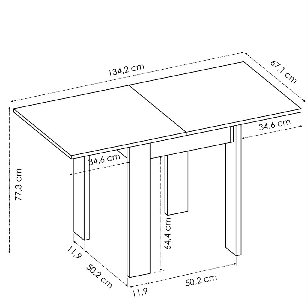 DEKIT GRUPO RIMOBEL BOK Mesa Auxiliar de Comedor o Cocina Extensible, Melamina, Roble Natural, 79-77x67-134x67 cm