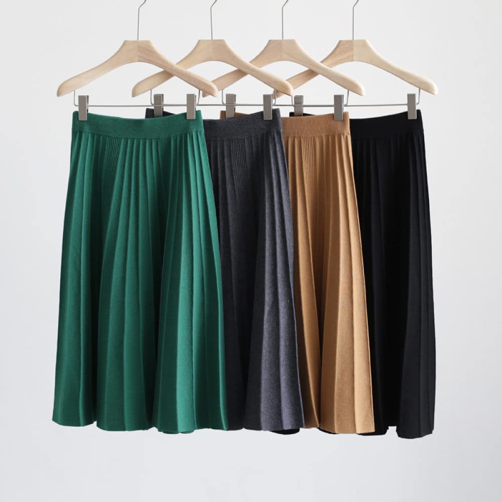 Röcke Damen,Damen Midirock Smaragdgrün Elastisch Hohe Taille Gestrickter Faltenrock Einfarbig A-Linie Swing Gerafft Einfach Herbst Winter Lange Röcke Für Mädchen Damen,M