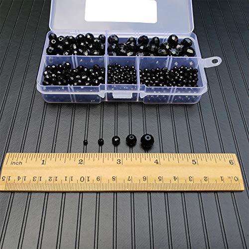 Image of Black Rondelle Glass Beads for Jewelry Making, Faceted Briolette Crytal Spacer Beads for Bracelet Necklace Earring (2mm 4mm 6mm 8mm 10mm Mixed Sizes, 1000pcs)