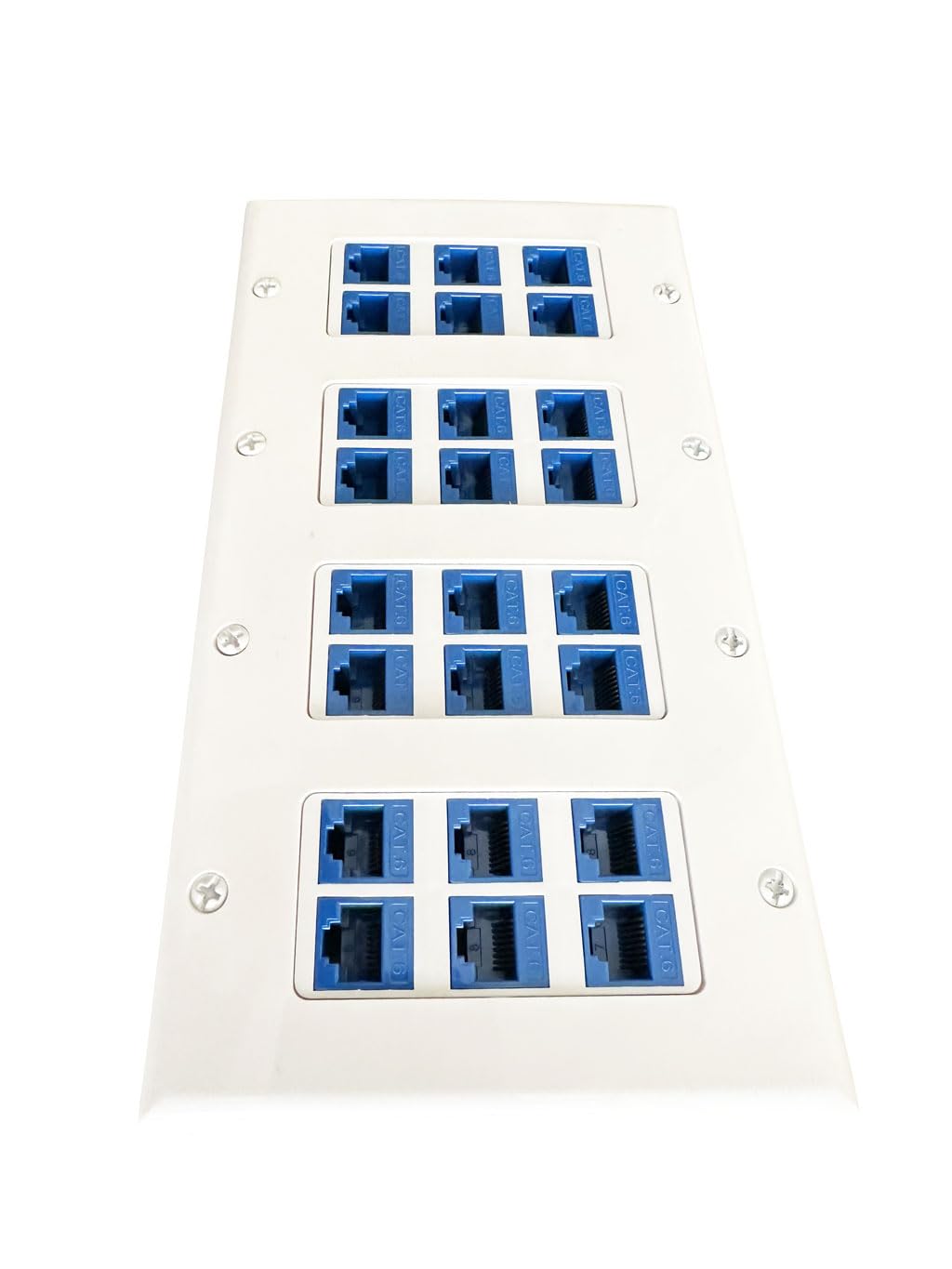 DIYTECH Placa de pared Ethernet de 24 puertos, Cat 6, 4 bandas, conectores Keystone RJ45 hembra a hembra, color blanco
