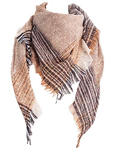 Wander Agio Womens Warm Scarf Triangle Shawls Scarves Stripe Plaid Fichu Rough Big Plaid Brown 26