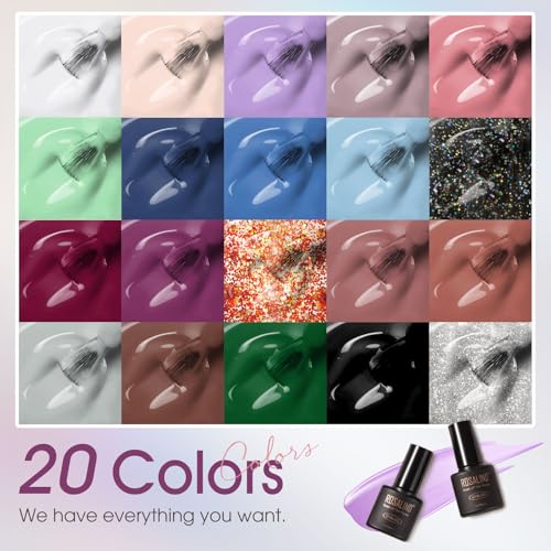 Image of ROSALIND 24pcs Gel Polish Set with 4 Bottles of Base and Glossy Matte Glitter Top Coat Brown Purple Gel Nail Set Suitable for All Seasons