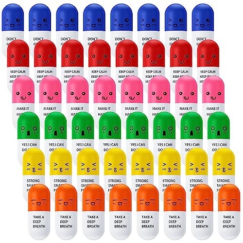 Woanger Vitamin Pill Stress Ball Pill Shaped Foam Motivational Stress Ball for Adults with Smiling Face Cute Cartoon Emotion Nursing Supplies Party Gifts for Medical Pharmacy(24 Pcs)