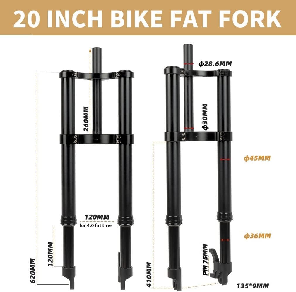 ファットバイクフロントサスペンション20x4.0ブラック(サイズ載せあり) ファットバイク カスタムフロントフォーク 20×4.0 MATEX対応